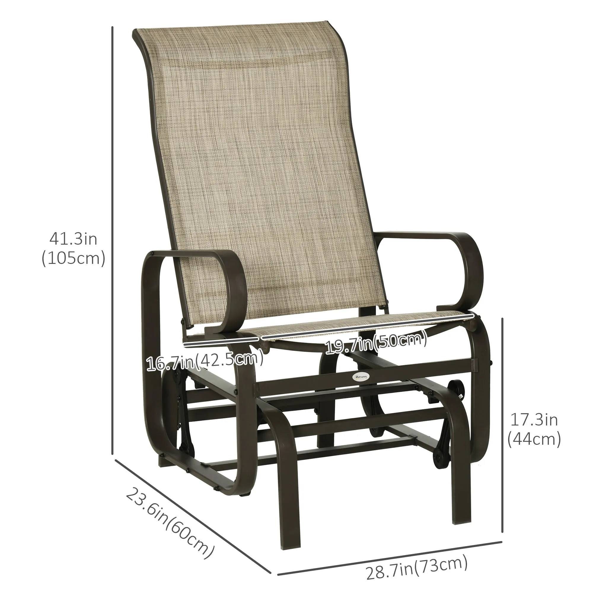 Patio Glider with Breathable Mesh Fabric, Outdoor Glider Chair, Garden Rocking Gliding Seat for Patio, Yard, Porch, Brown Flaxen