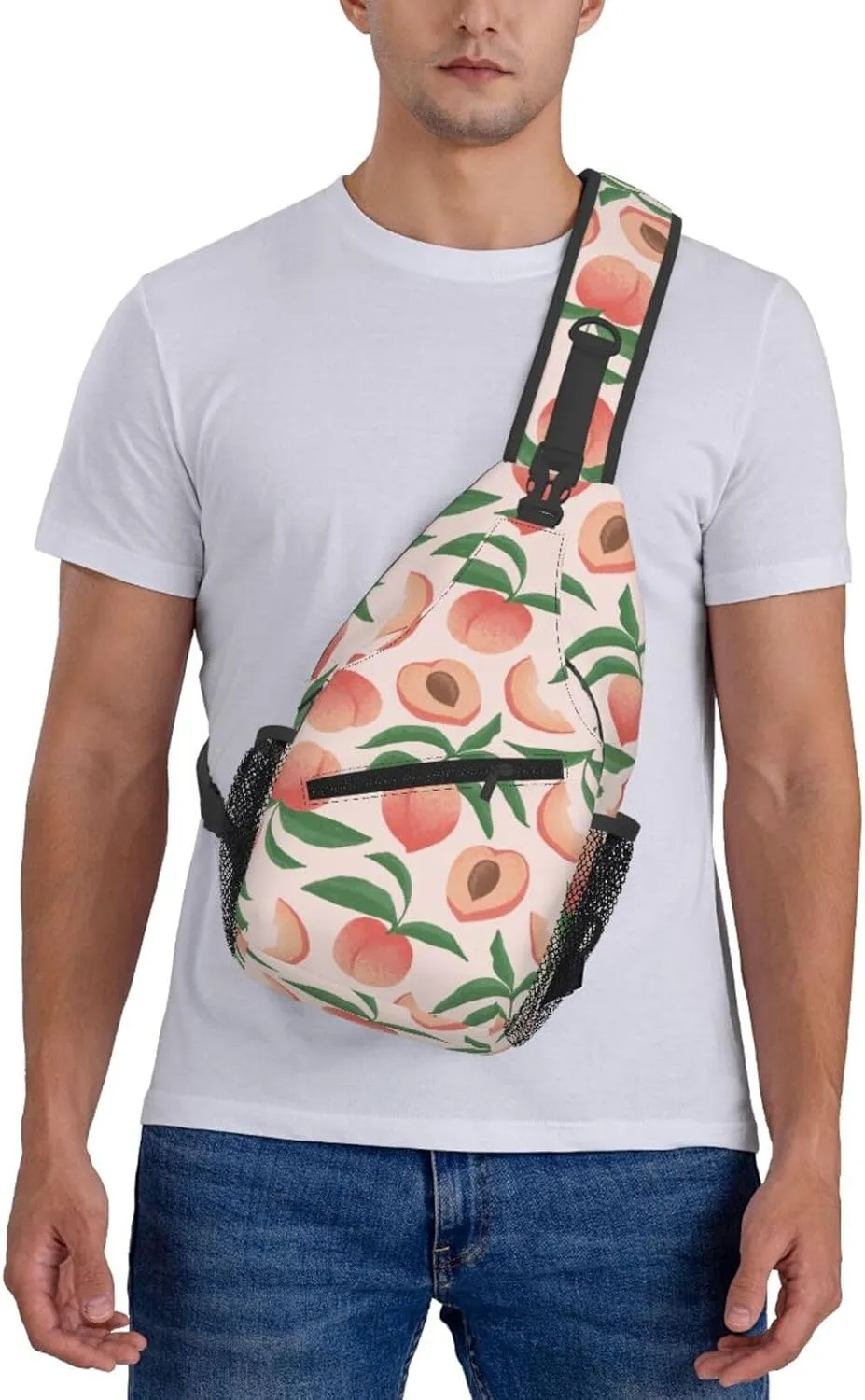 Peach Crossbody Sling Backpack Sling Bag Adjustable Chest Shoulder Daypack For Women Men