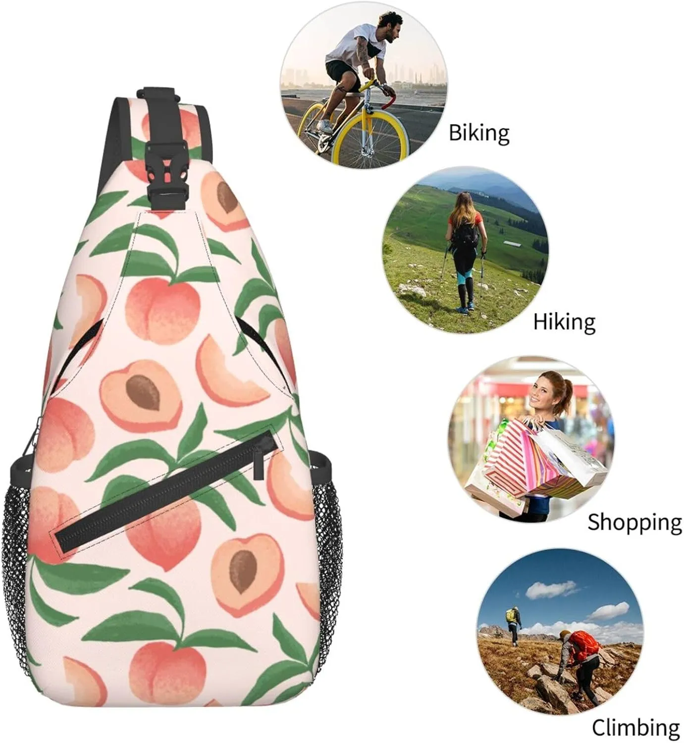 Peach Crossbody Sling Backpack Sling Bag Adjustable Chest Shoulder Daypack For Women Men