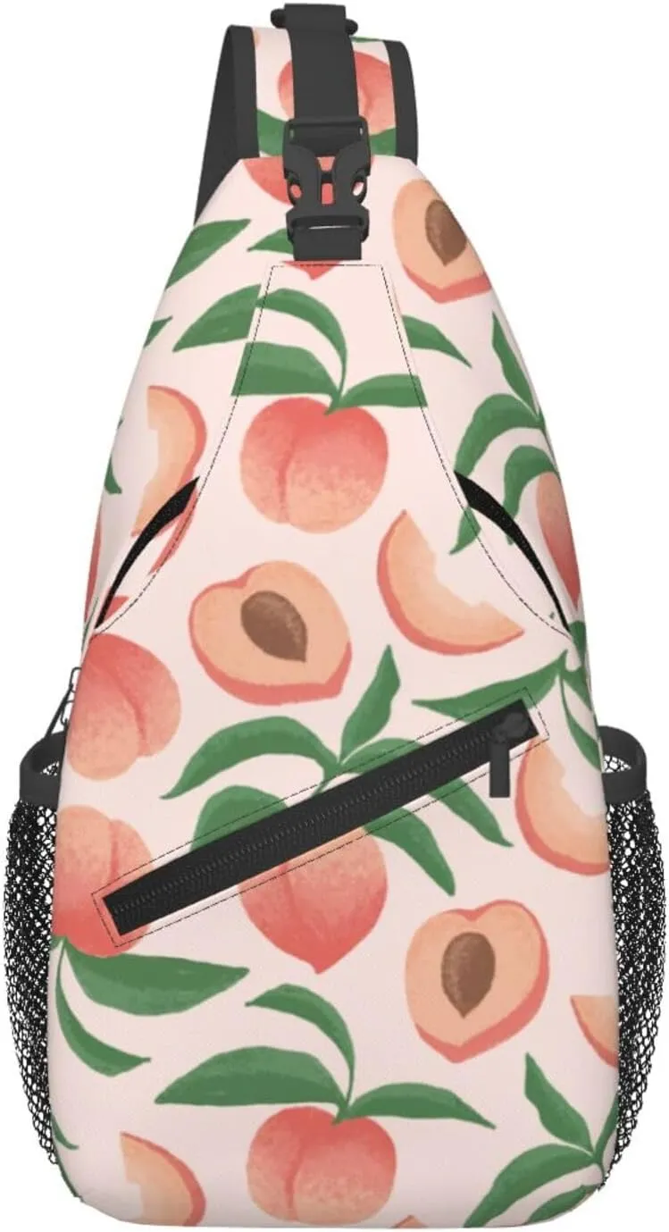 Peach Crossbody Sling Backpack Sling Bag Adjustable Chest Shoulder Daypack For Women Men