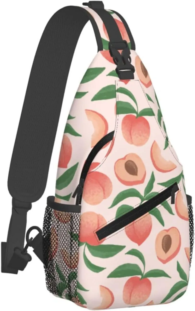 Peach Crossbody Sling Backpack Sling Bag Adjustable Chest Shoulder Daypack For Women Men
