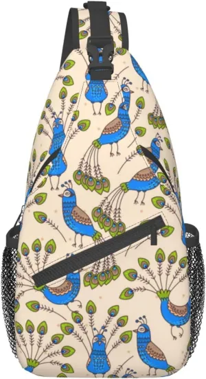 Peacock Shoulder Bag Cute Sling Backpack Daypack Casual Feather Hiking Bag Womens Backpack Bag Animal Bag