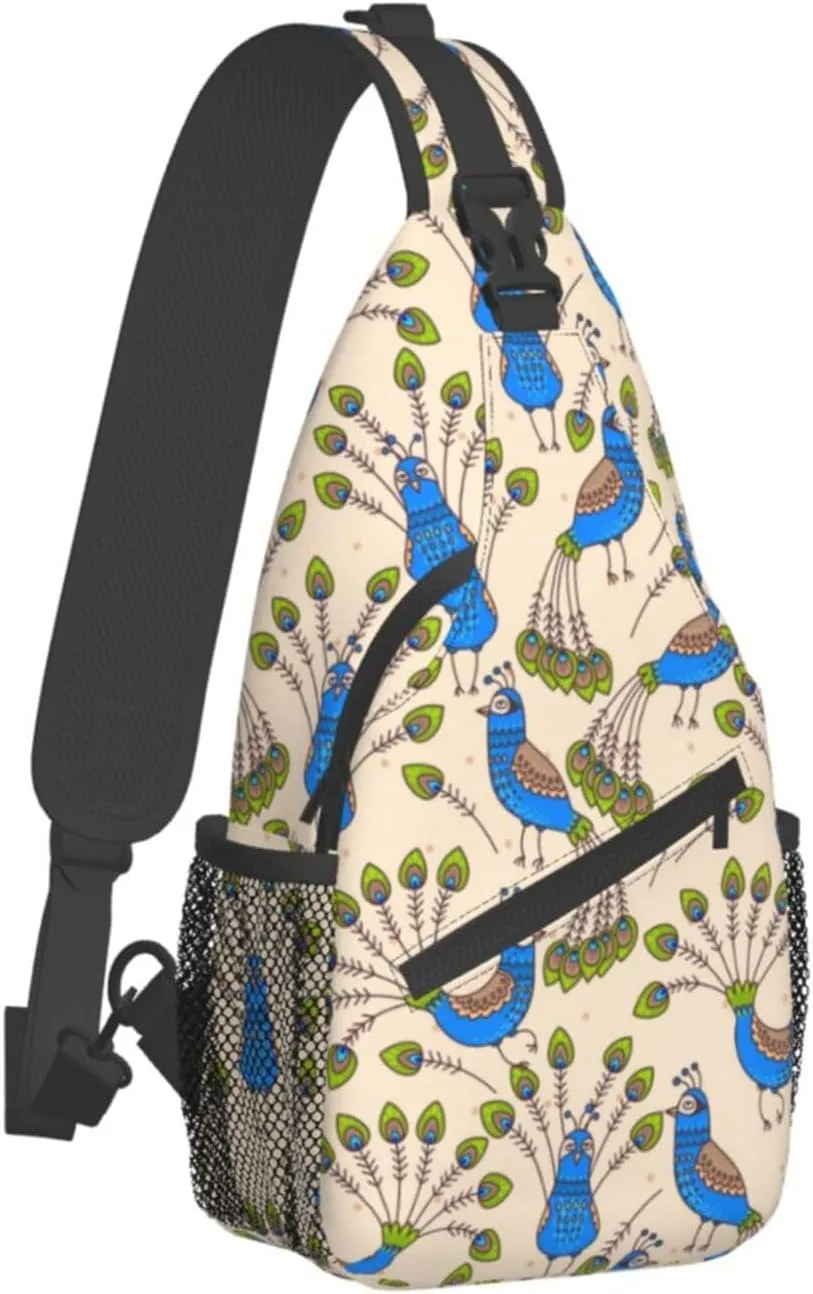 Peacock Shoulder Bag Cute Sling Backpack Daypack Casual Feather Hiking Bag Womens Backpack Bag Animal Bag