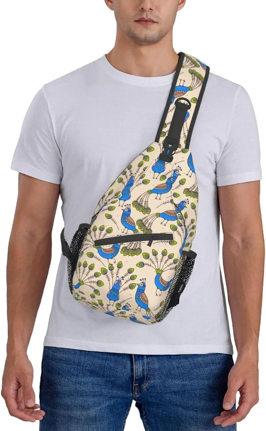 Peacock Shoulder Bag Cute Sling Backpack Daypack Casual Feather Hiking Bag Womens Backpack Bag Animal Bag