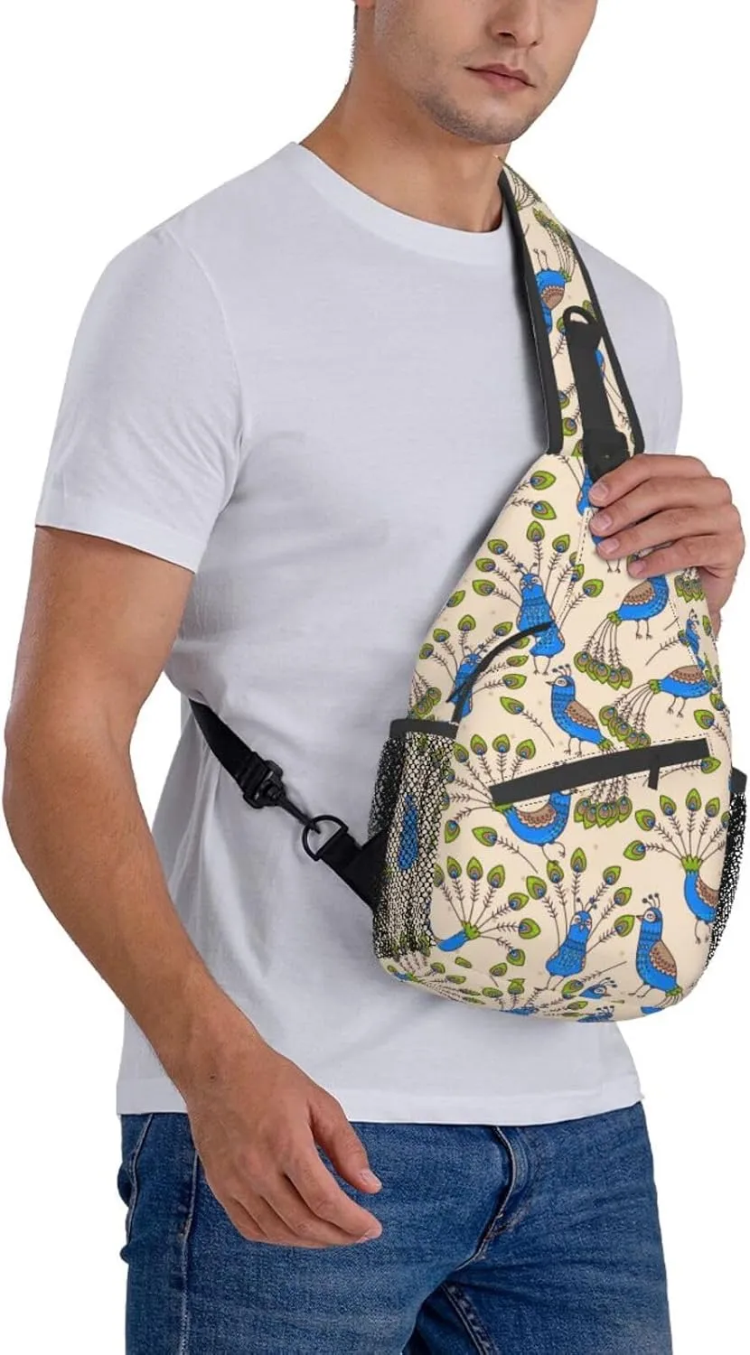 Peacock Shoulder Bag Cute Sling Backpack Daypack Casual Feather Hiking Bag Womens Backpack Bag Animal Bag