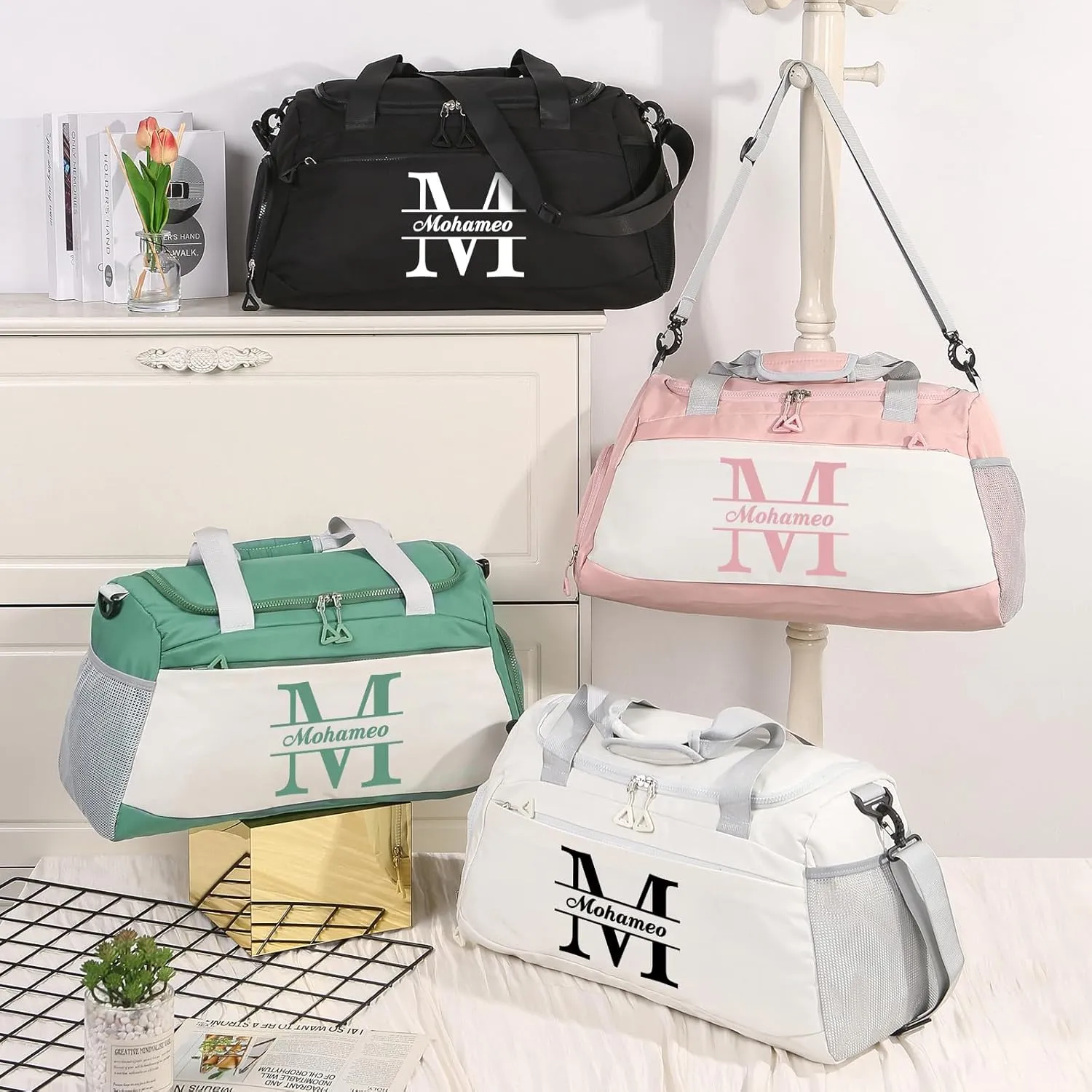 Personalized Duffel Bag with Name, Travel Duffel with Wet Pocket & Shoe Compartment, Sport Gym Bags for Women/Men, Overnight Bag for Traveling and Sports Enthusiasts (Style 1-Green)