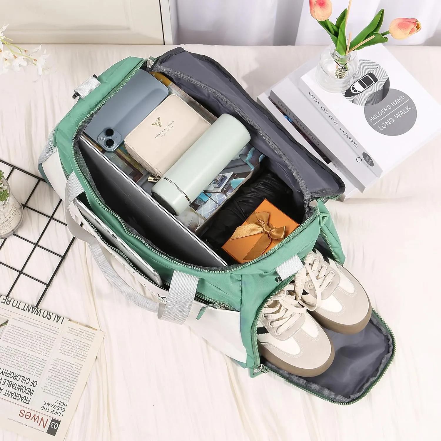 Personalized Duffel Bag with Name, Travel Duffel with Wet Pocket & Shoe Compartment, Sport Gym Bags for Women/Men, Overnight Bag for Traveling and Sports Enthusiasts (Style 1-Green)
