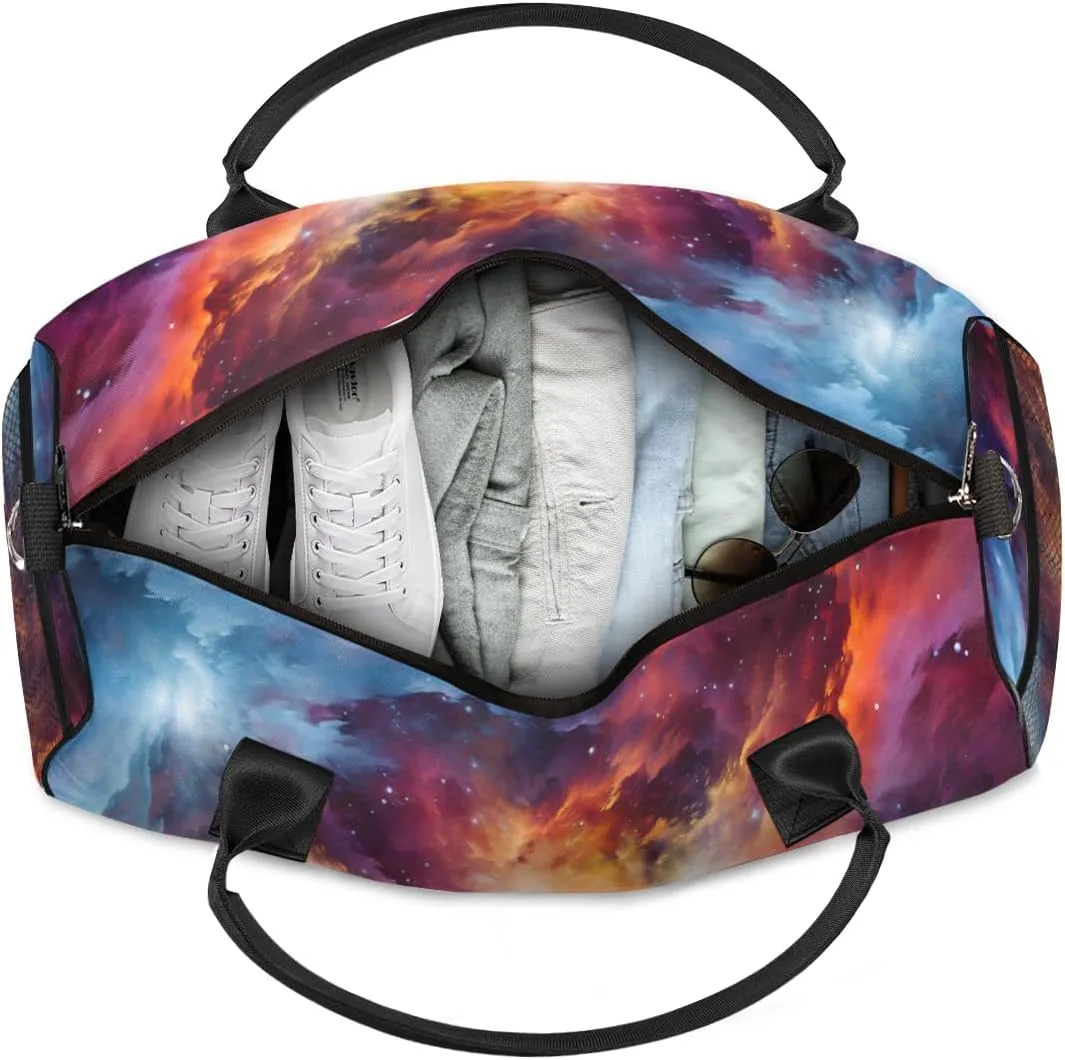 Personalized Fantasy Universe Travel Duffel Bag with Name, Custom Gym Sport Bag Galaxy Nebula Carry On Weekend Overnight Duffel Bag for Men Women