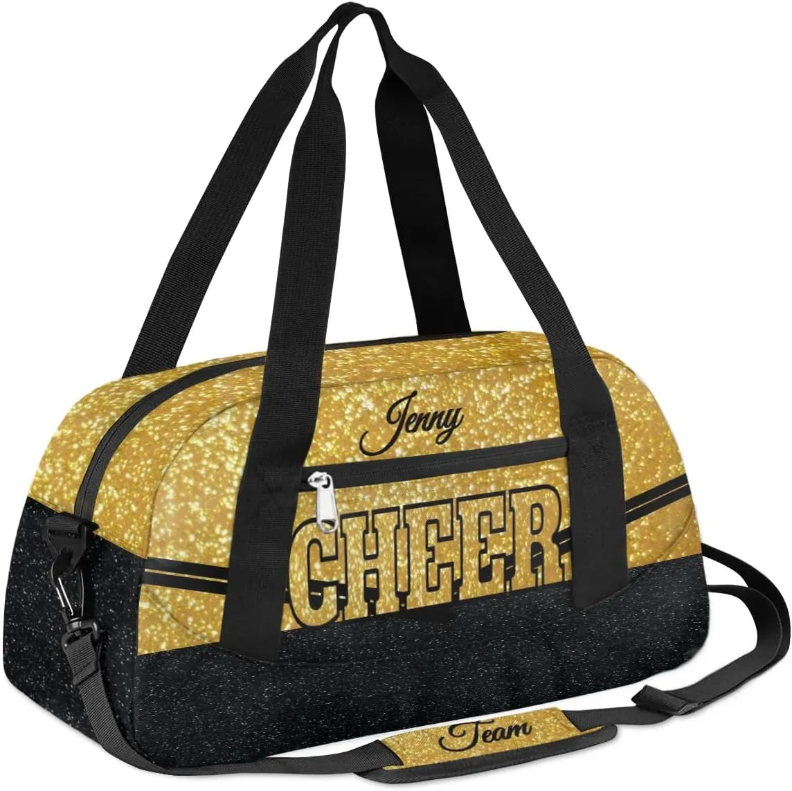 Personalized Glitter Cheer Bag Girls,Foldable Kids Duffel Bag Custom Team Gift Sports Bag Gym Weekender Bags Overnight Travel Lightweight Gymnastics Bag,Gold