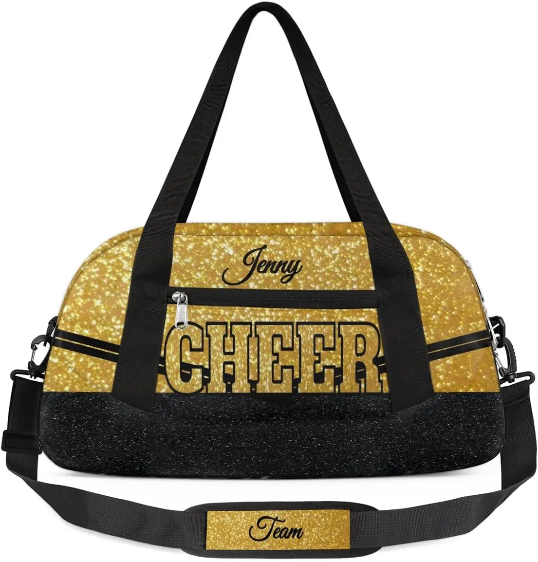 Personalized Glitter Cheer Bag Girls,Foldable Kids Duffel Bag Custom Team Gift Sports Bag Gym Weekender Bags Overnight Travel Lightweight Gymnastics Bag,Gold