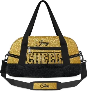 Personalized Glitter Cheer Bag Girls,Foldable Kids Duffel Bag Custom Team Gift Sports Bag Gym Weekender Bags Overnight Travel Lightweight Gymnastics Bag,Gold