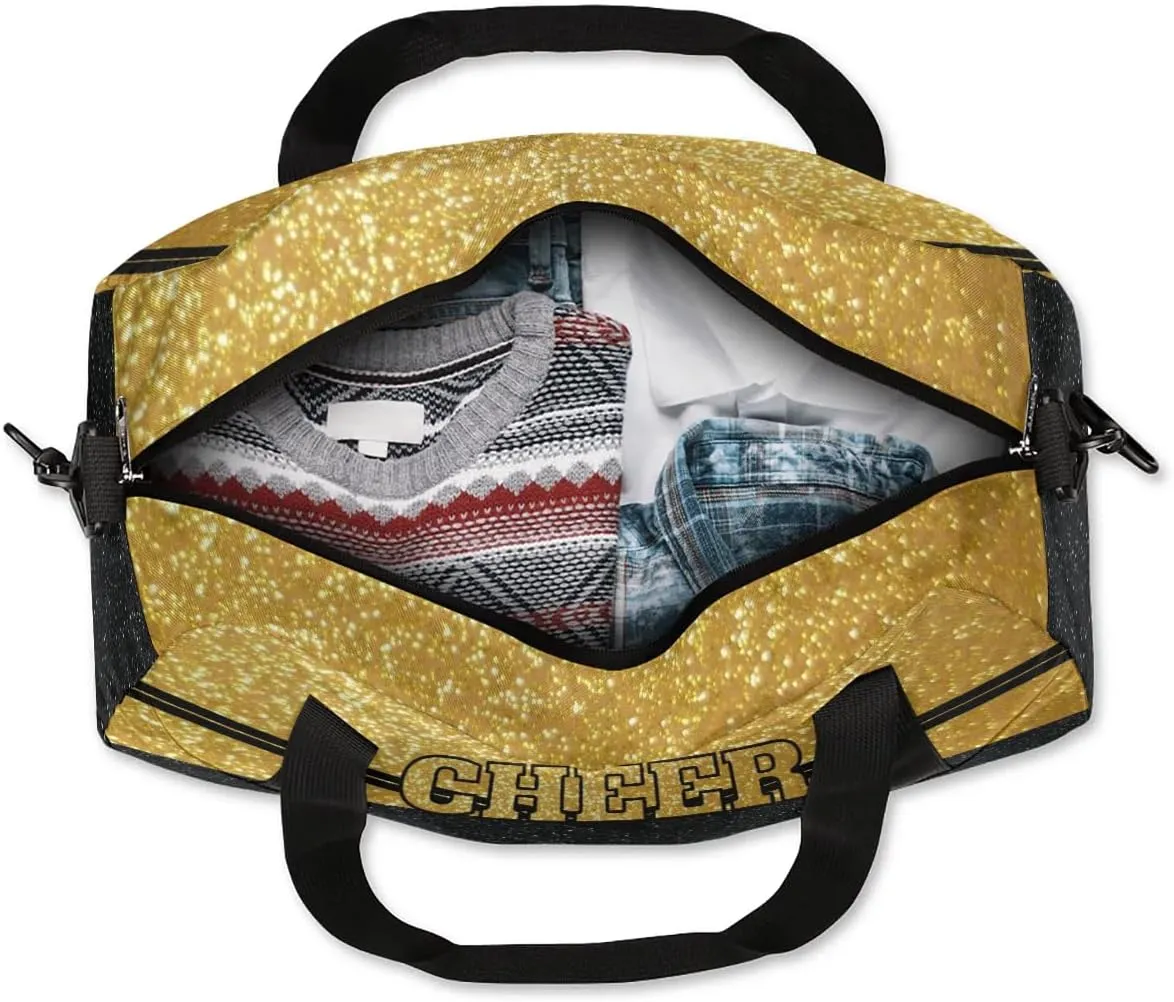 Personalized Glitter Cheer Bag Girls,Foldable Kids Duffel Bag Custom Team Gift Sports Bag Gym Weekender Bags Overnight Travel Lightweight Gymnastics Bag,Gold