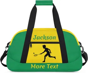 Personalized Kids Duffle Bag for Boys, Custom Sport Gym Bag with Name, Fit School Practice, or Overnight Weekender Travel Green Badminton