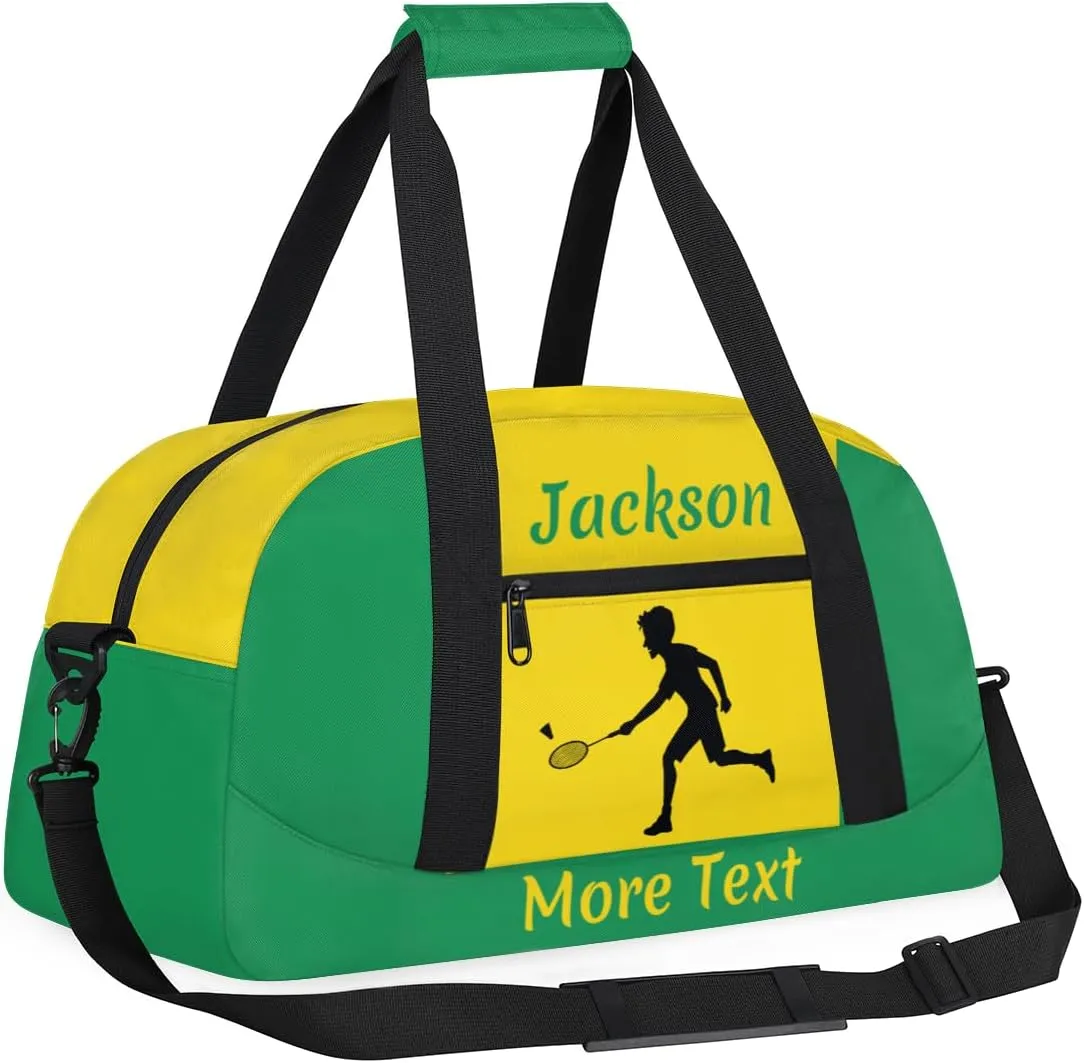 Personalized Kids Duffle Bag for Boys, Custom Sport Gym Bag with Name, Fit School Practice, or Overnight Weekender Travel Green Badminton