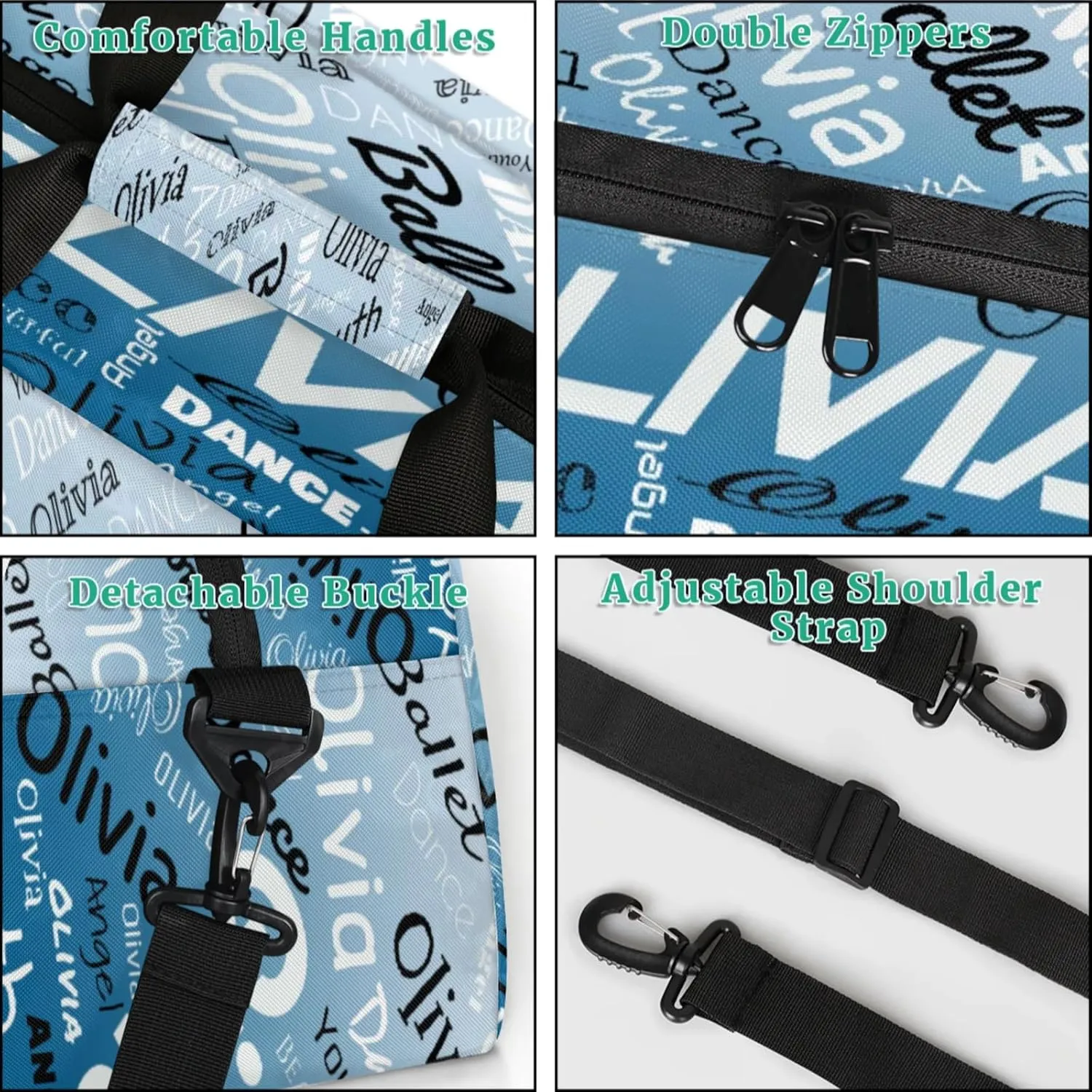 Personalized Name Gym Duffel Overnight Bag, Custom Ballet Dance Bag Weekender Duffel Bags for Travel, Blue Gradient