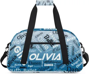 Personalized Name Gym Duffel Overnight Bag, Custom Ballet Dance Bag Weekender Duffel Bags for Travel, Blue Gradient
