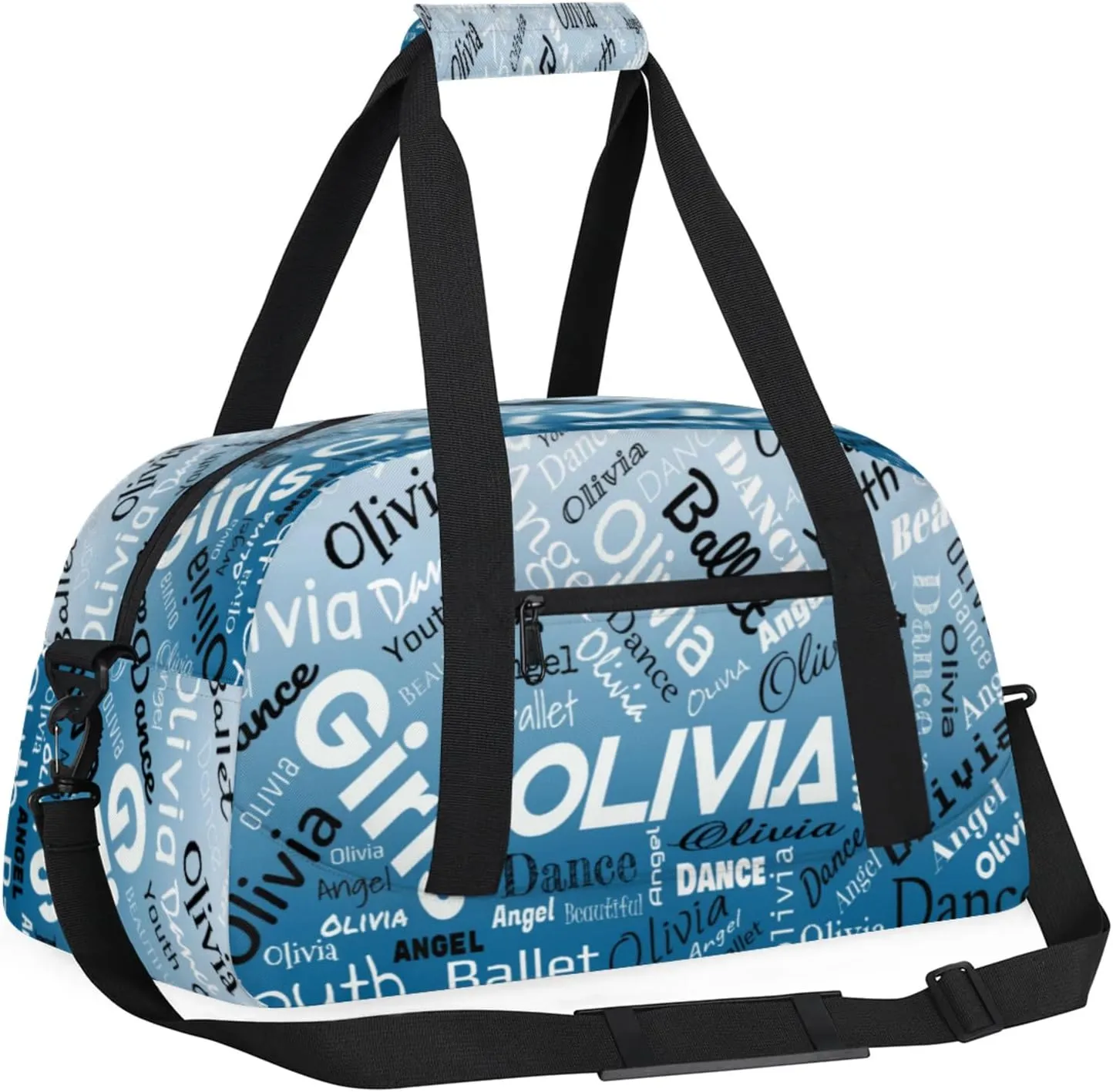 Personalized Name Gym Duffel Overnight Bag, Custom Ballet Dance Bag Weekender Duffel Bags for Travel, Blue Gradient