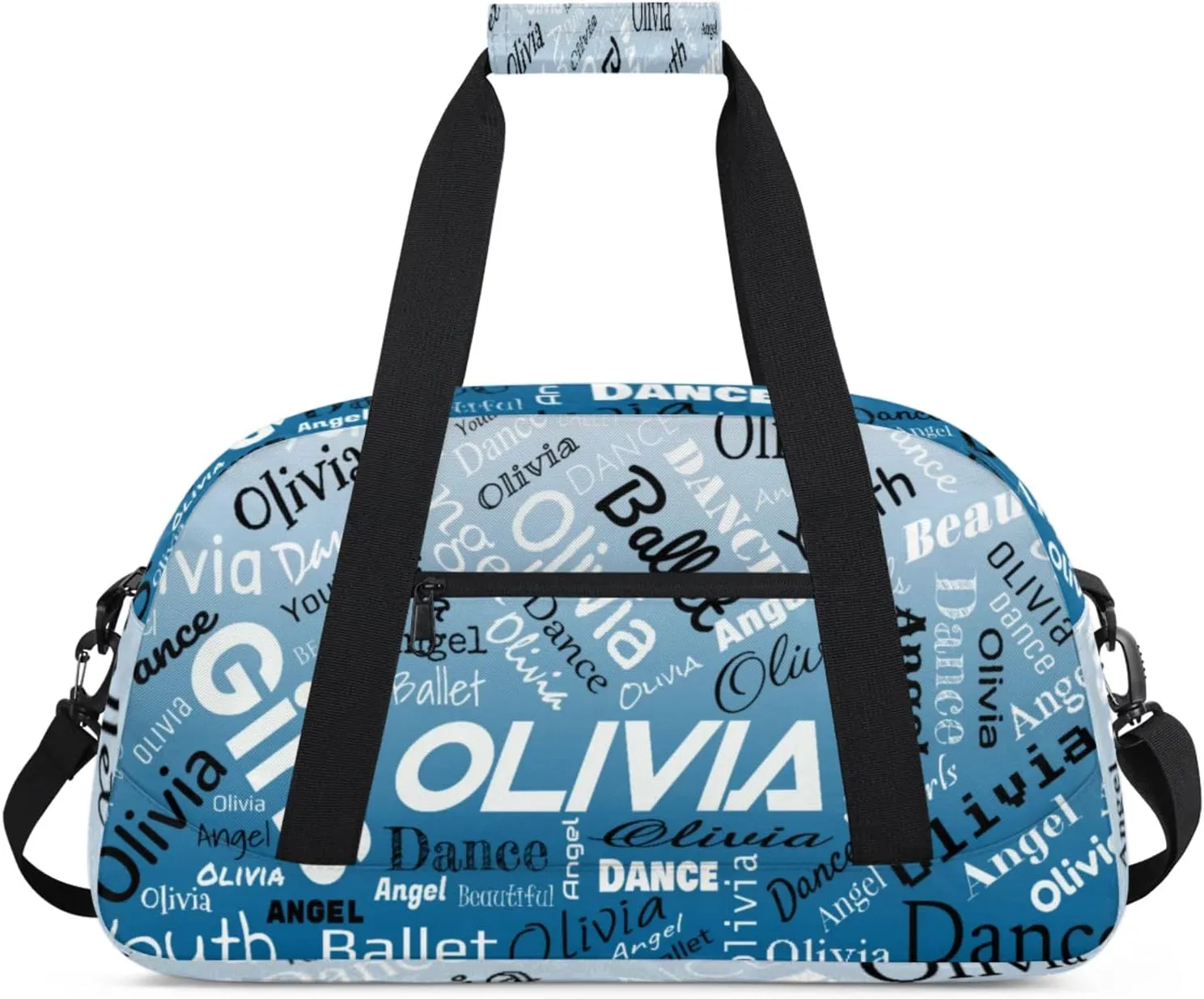 Personalized Name Gym Duffel Overnight Bag, Custom Ballet Dance Bag Weekender Duffel Bags for Travel, Blue Gradient