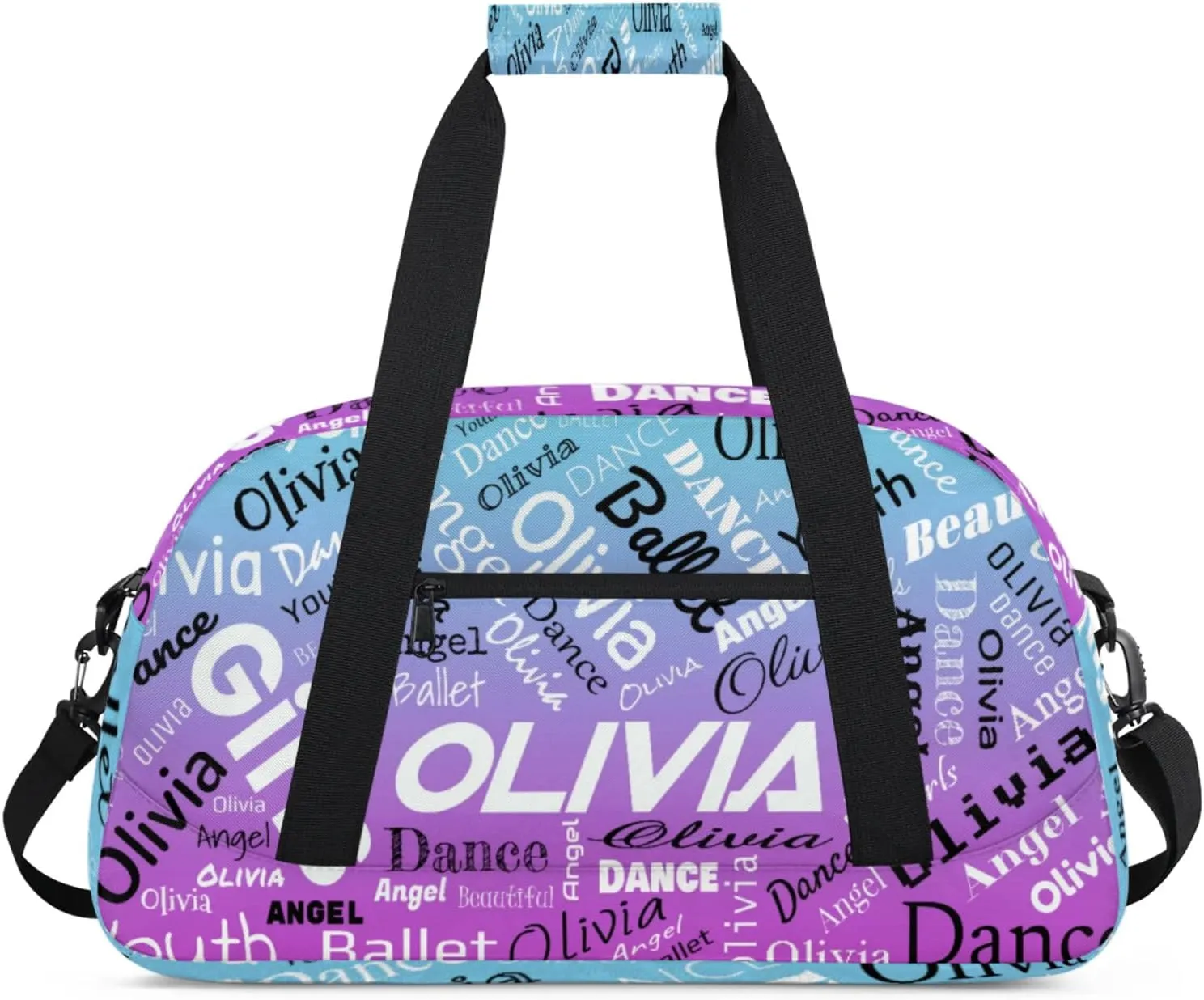 Personalized Name Gym Duffel Overnight Bag, Custom Ballet Dance Bag Weekender Duffel Bags for Travel, Blue Purple Gradient