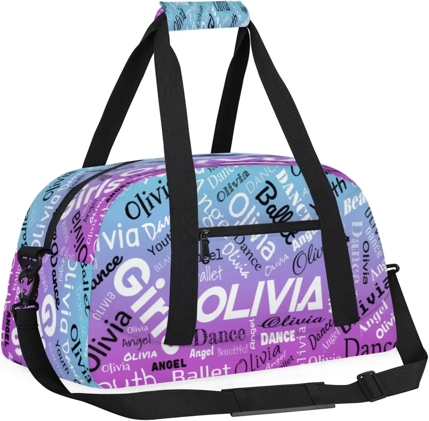 Personalized Name Gym Duffel Overnight Bag, Custom Ballet Dance Bag Weekender Duffel Bags for Travel, Blue Purple Gradient