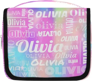 Personalized Name Travel Makeup Bag with Hanging Hook Custom Toiletry Bag Travel Cosmetics Case Waterproof for Women Men Accessories, Rainbow Sparkly