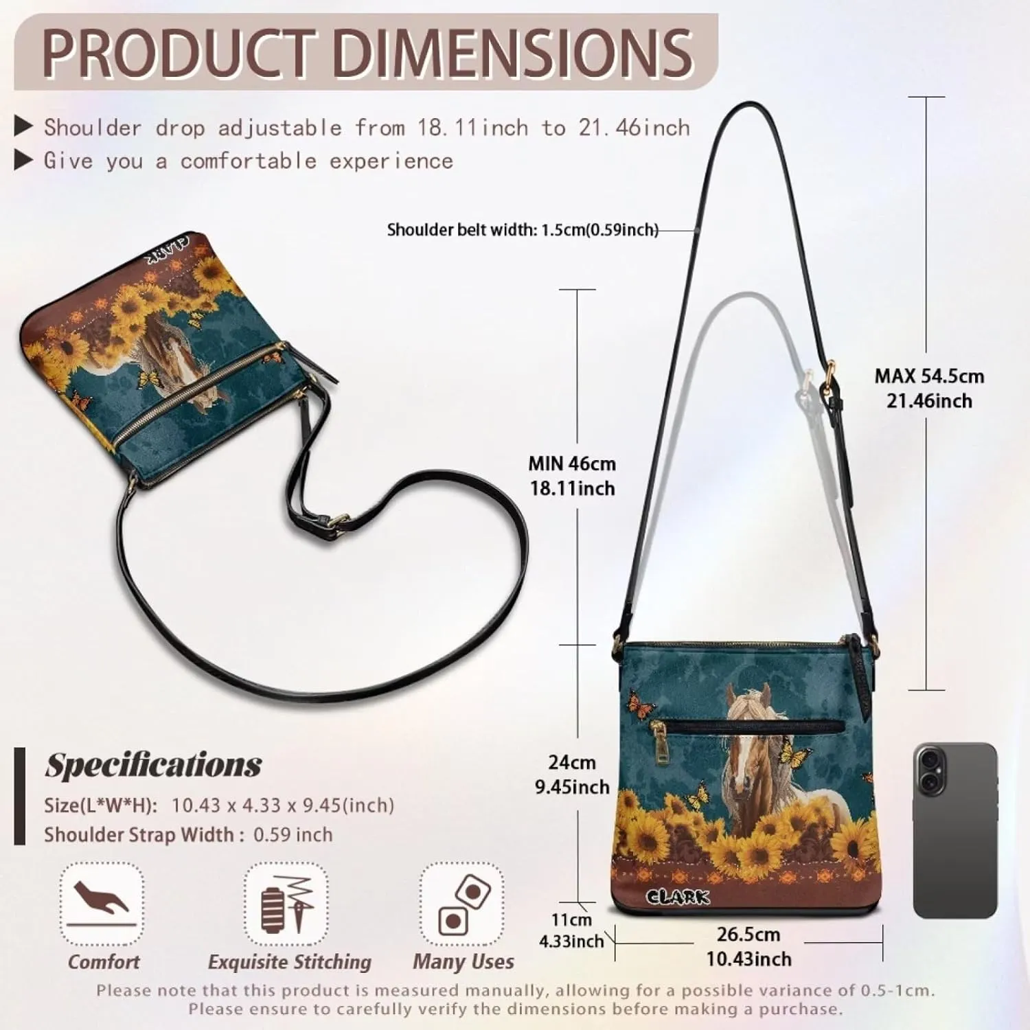 Personalized Purse for Women Custom Leather Crossbody Bag with Name Customized Hobo Bag with Zipper
