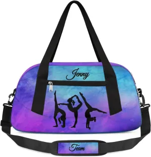 Personalized Sport Dance Bag for Girls, Customized Kids Gymnastics Overnighter Duffle Bag for Gym,Travel Carry on Weekender Bags with Name Text Logo Team Gifts,Blue Purple