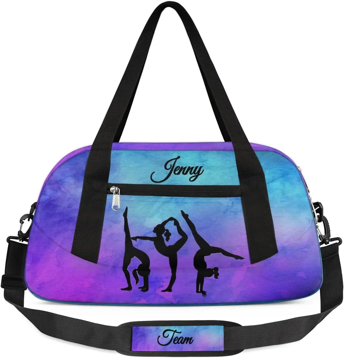 Personalized Sport Dance Bag for Girls, Customized Kids Gymnastics Overnighter Duffle Bag for Gym,Travel Carry on Weekender Bags with Name Text Logo Team Gifts,Blue Purple