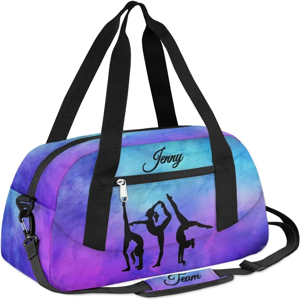 Personalized Sport Dance Bag for Girls, Customized Kids Gymnastics Overnighter Duffle Bag for Gym,Travel Carry on Weekender Bags with Name Text Logo Team Gifts,Blue Purple
