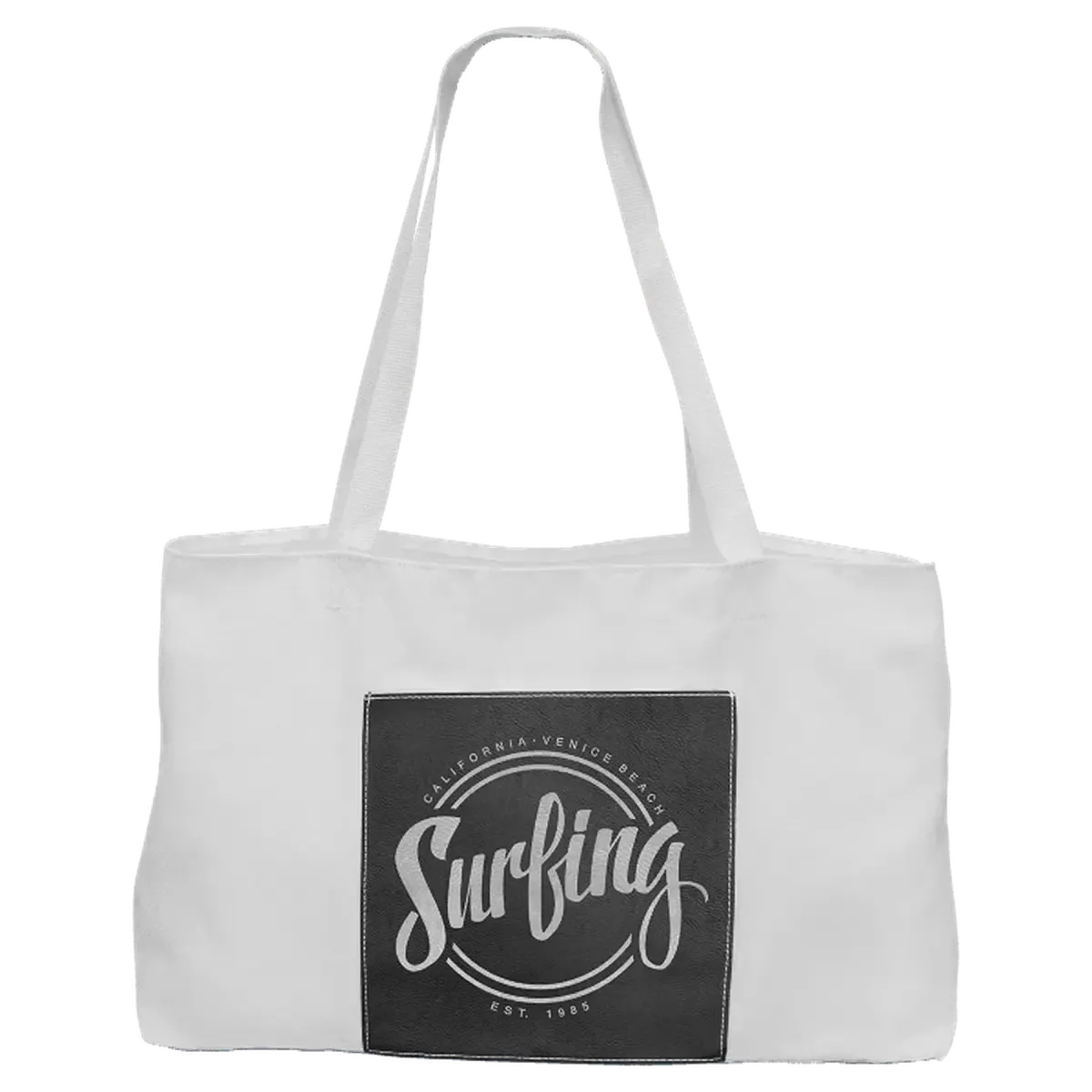 Personalized White Canvas Bag with 5" Gusset and Leatherette Color Trim
