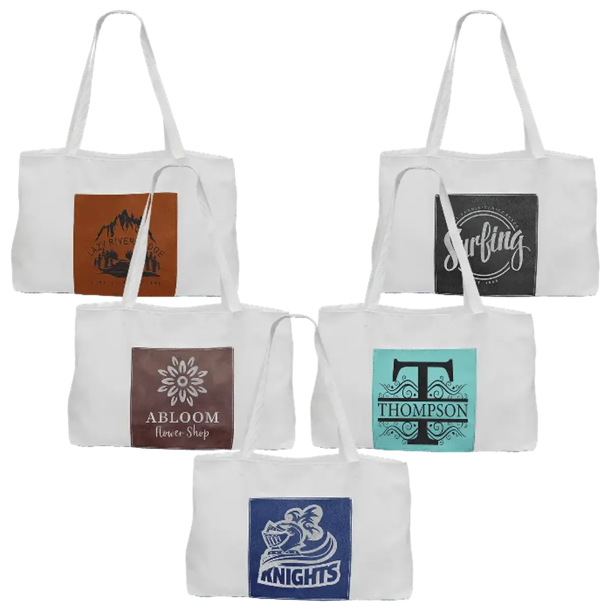 Personalized White Canvas Bag with 5" Gusset and Leatherette Color Trim