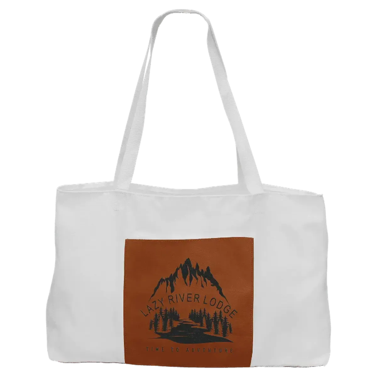 Personalized White Canvas Bag with 5" Gusset and Leatherette Color Trim