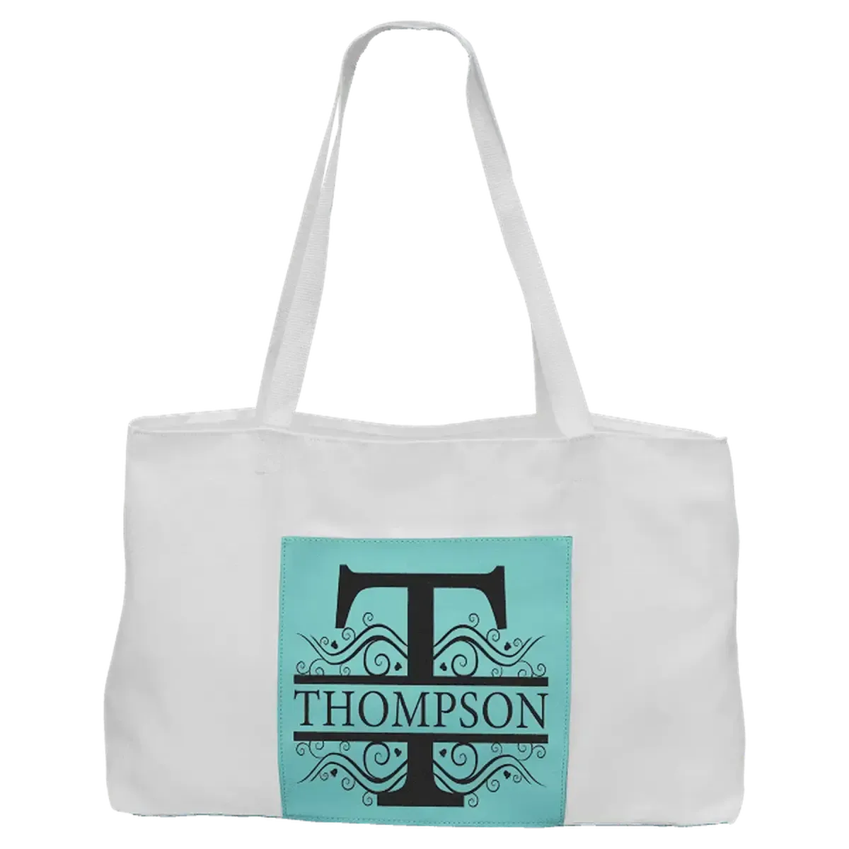 Personalized White Canvas Bag with 5" Gusset and Leatherette Color Trim