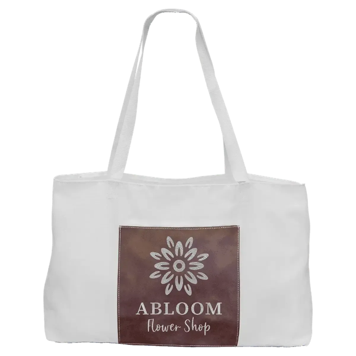 Personalized White Canvas Bag with 5" Gusset and Leatherette Color Trim