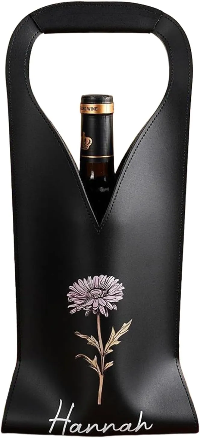 Personalized Wine Bags Leather - 5 Color Options Wine Bottle Carrier Bag with Name for Birthday Picnic Party Father's Day and Party Gift