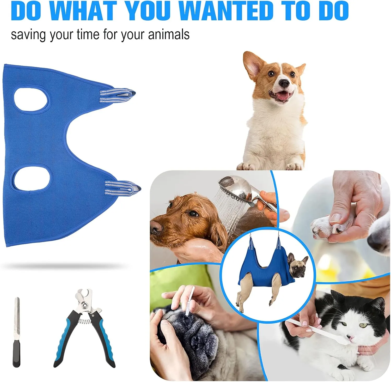Pet Dog Grooming Hammock Harness, Dog Nail Hammock Hanger Restraint Bag with Nail Clipper/Trimmer, Dog Grooming Sling Holder Helper for Nail Trimming/Clipping/Cutting