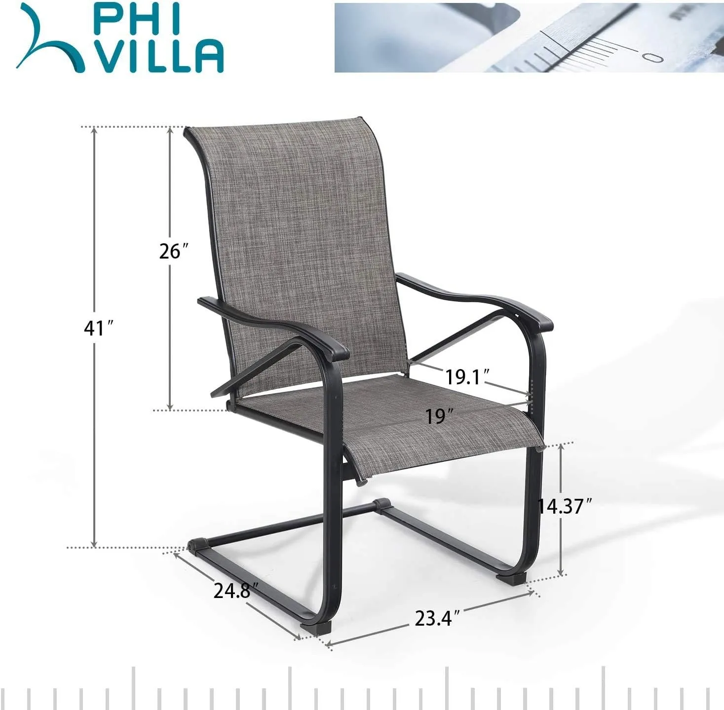 PHI VILLA Outdoor Dining Chairs Set of 4, High Back Metal Frame Textilene Fabric Rocker Chairs for Patio, Deck, Yard, Porch