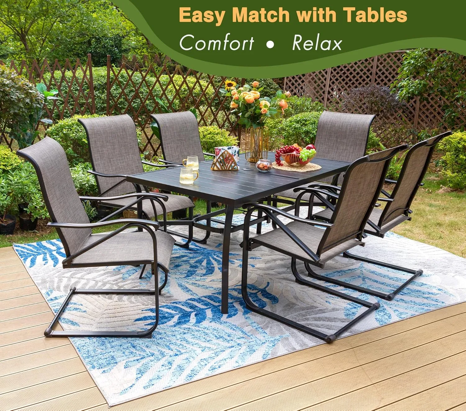 PHI VILLA Outdoor Dining Chairs Set of 4, High Back Metal Frame Textilene Fabric Rocker Chairs for Patio, Deck, Yard, Porch