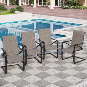 PHI VILLA Outdoor Dining Chairs Set of 4, High Back Metal Frame Textilene Fabric Rocker Chairs for Patio, Deck, Yard, Porch