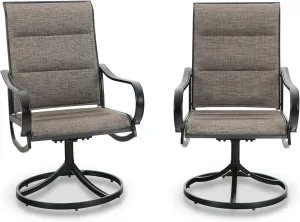 PHI VILLA Outdoor Swivel Patio Dining Chairs Set of 2, All Weather Patio Chair with Padded Textilene & Metal Frame for Outdoor Poolside Lawn Garden, Brown