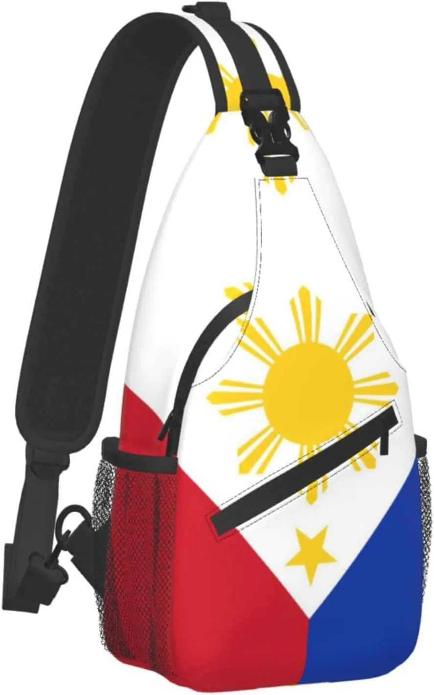 Philippine Flag-5 Outdoor Crossbody Shoulder Bag For Unisex Young Adult Hiking Sling Backpack