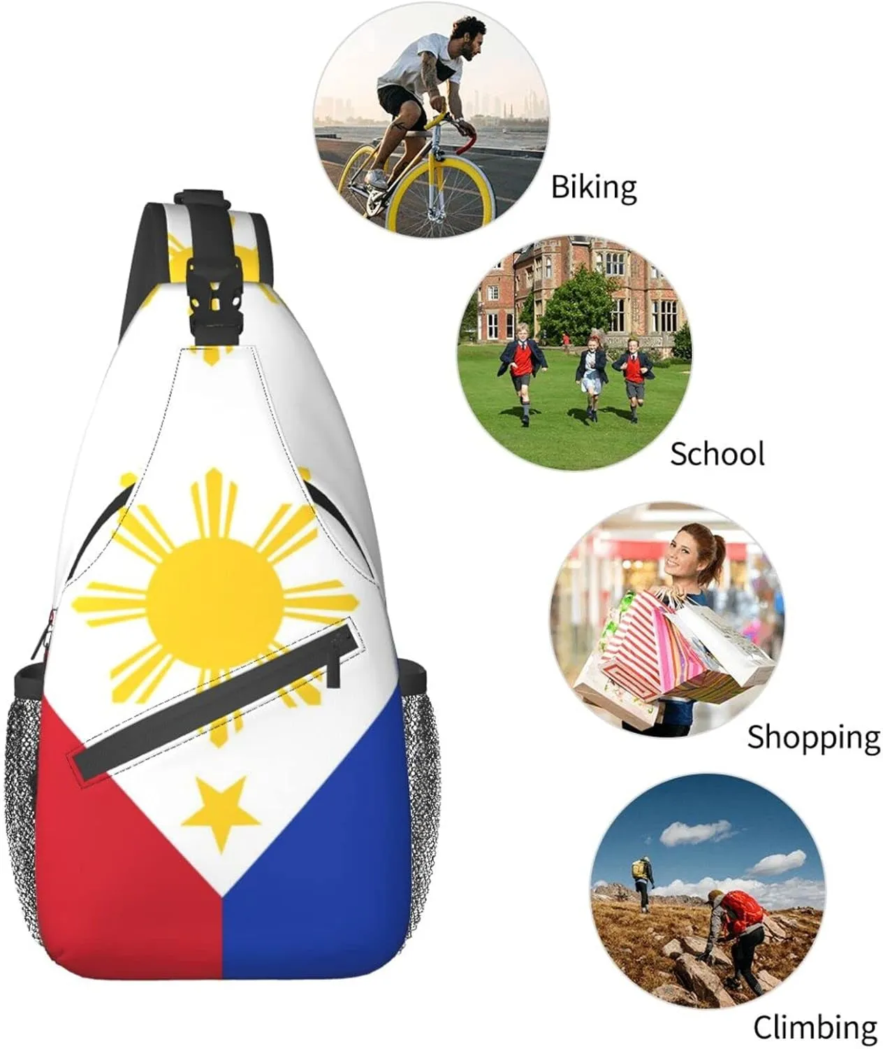 Philippine Flag-5 Outdoor Crossbody Shoulder Bag For Unisex Young Adult Hiking Sling Backpack