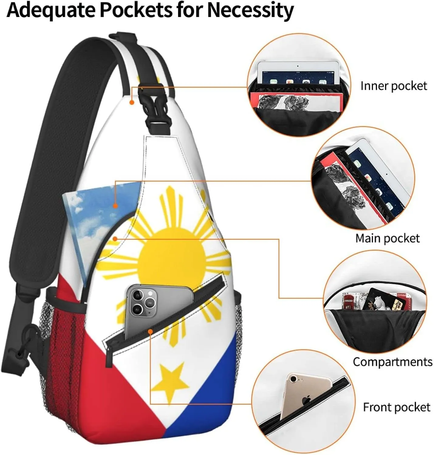Philippine Flag-5 Outdoor Crossbody Shoulder Bag For Unisex Young Adult Hiking Sling Backpack