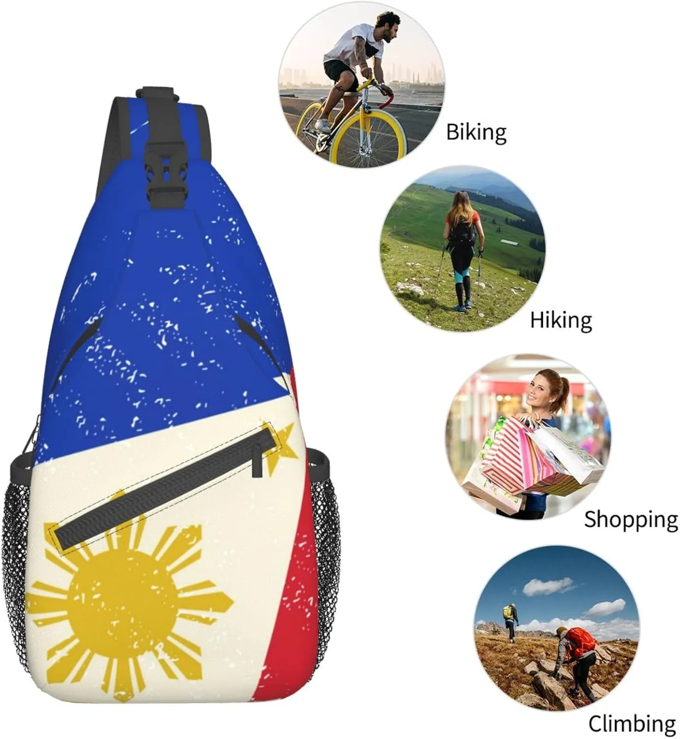 Philippines Flag Crossbody Bag Philippines Shoulder Bag Backpack Filipinos Sling Bag Chest Casual Daypack for Outdoor