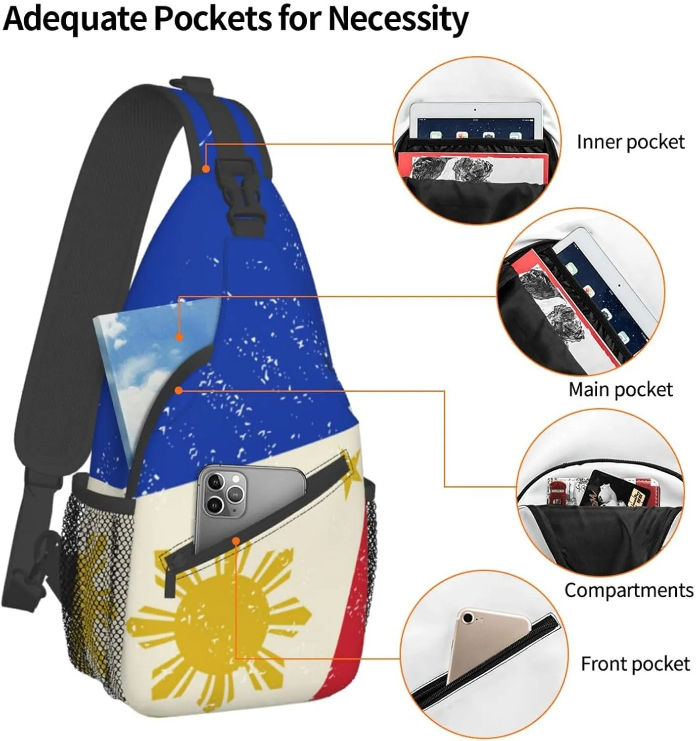 Philippines Flag Crossbody Bag Philippines Shoulder Bag Backpack Filipinos Sling Bag Chest Casual Daypack for Outdoor
