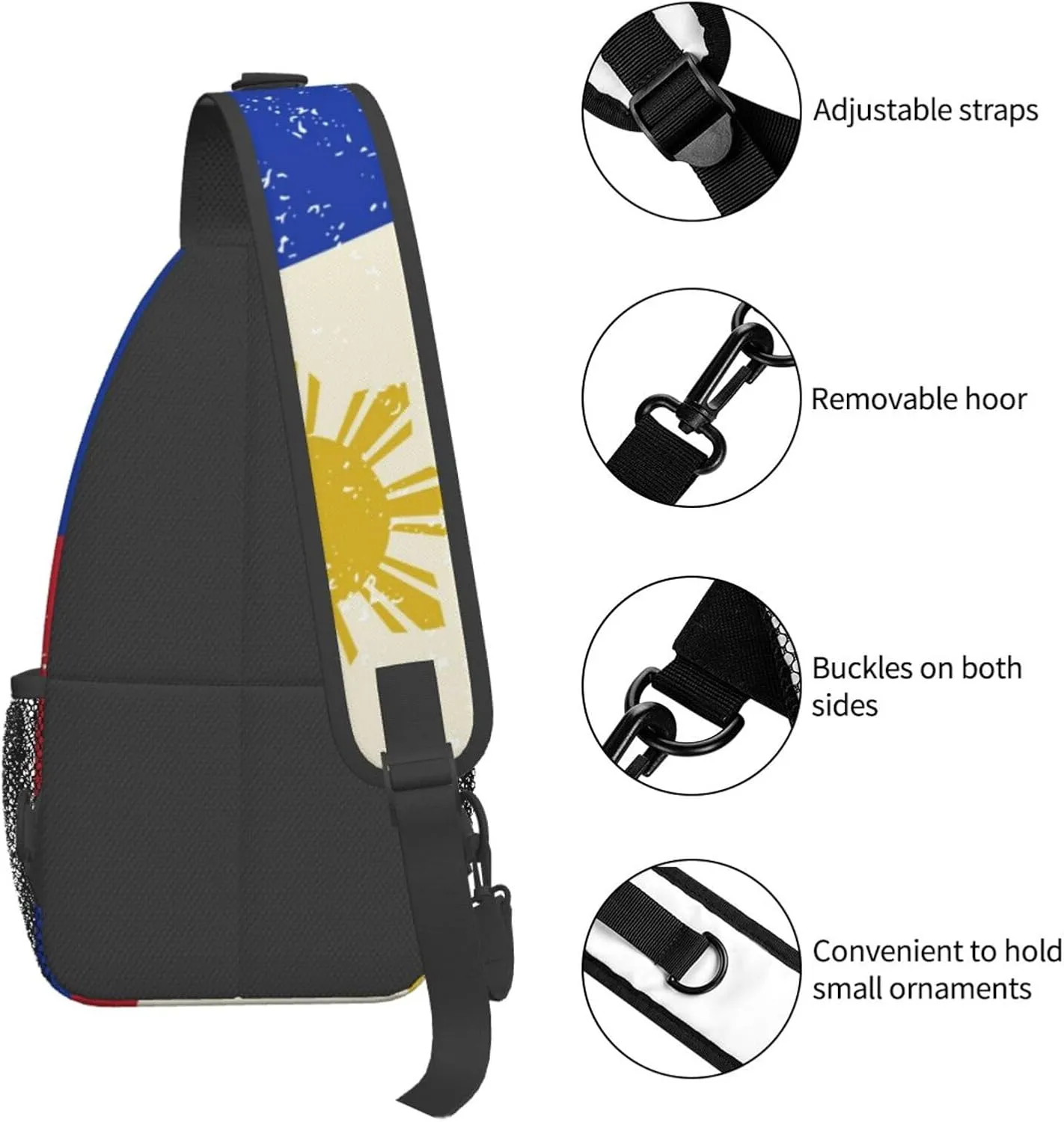 Philippines Flag Crossbody Bag Philippines Shoulder Bag Backpack Filipinos Sling Bag Chest Casual Daypack for Outdoor