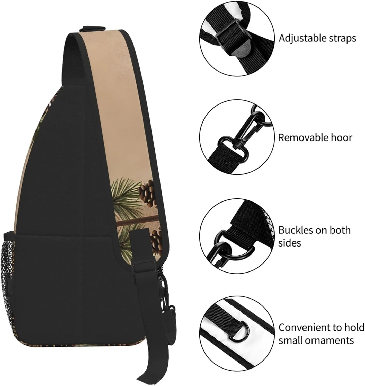 Pine Cone Border Print Cross Chest Bag Diagonally - High-Capacity For Short Trips, Work, And Daily Use