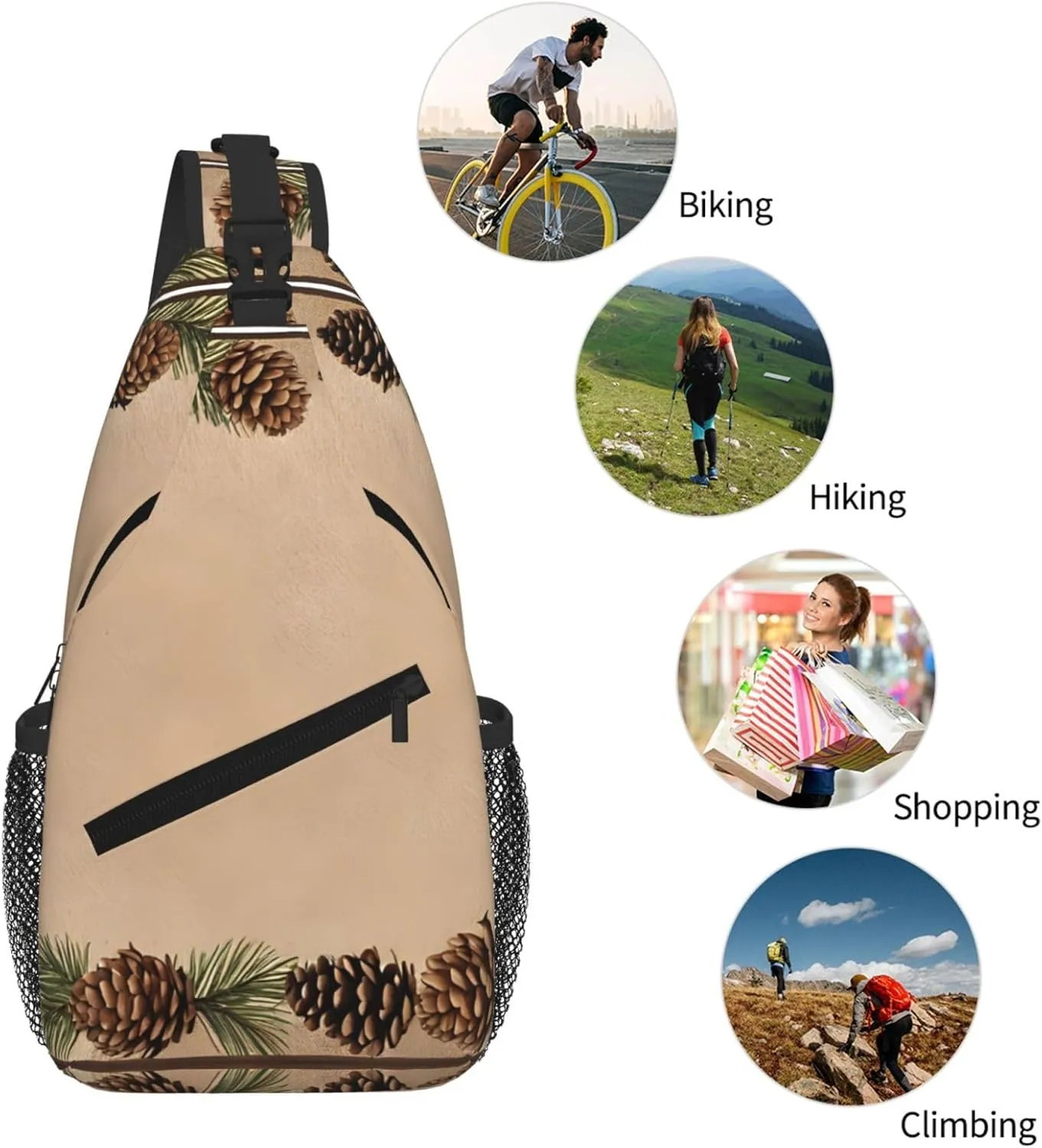 Pine Cone Border Print Cross Chest Bag Diagonally - High-Capacity For Short Trips, Work, And Daily Use
