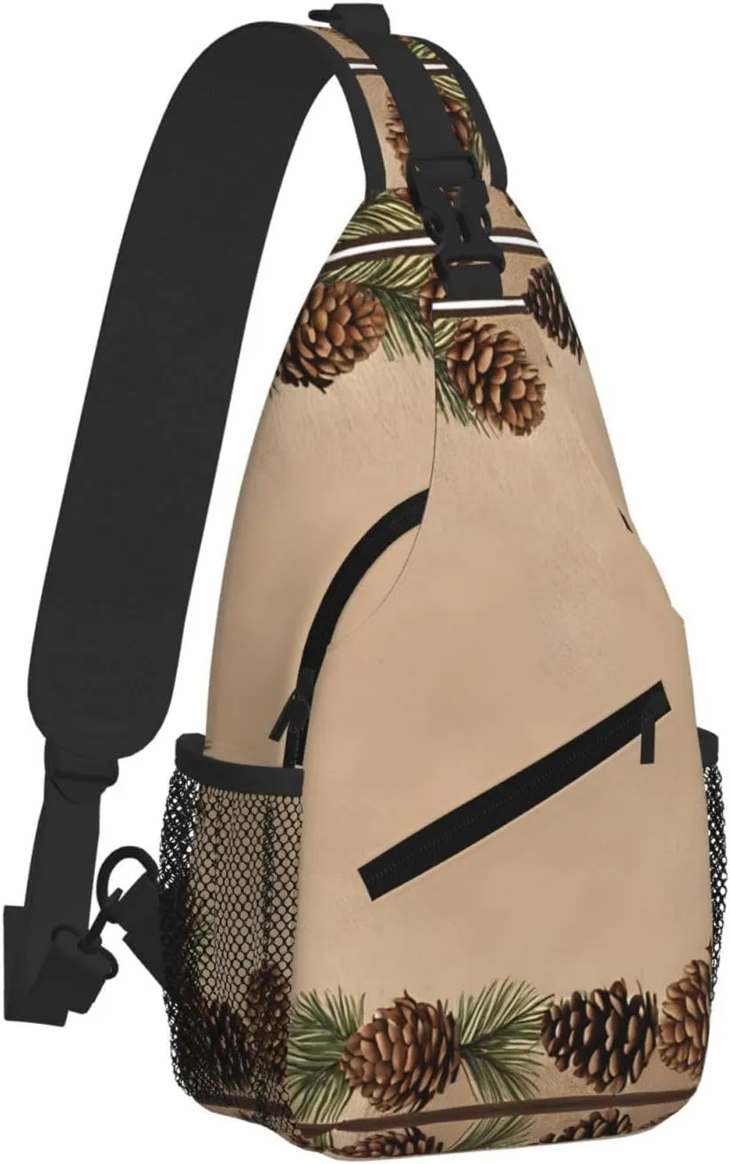 Pine Cone Border Print Cross Chest Bag Diagonally - High-Capacity For Short Trips, Work, And Daily Use
