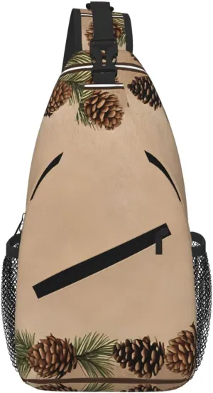 Pine Cone Border Print Cross Chest Bag Diagonally - High-Capacity For Short Trips, Work, And Daily Use